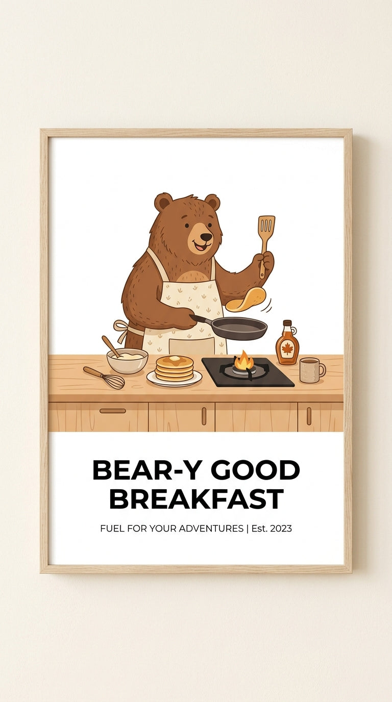 Beary Good Breakfast Animal Wall Art Print