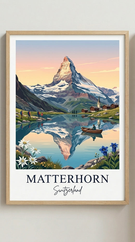 Matterhorn Reflecting in Lake Travel Wall Art Print