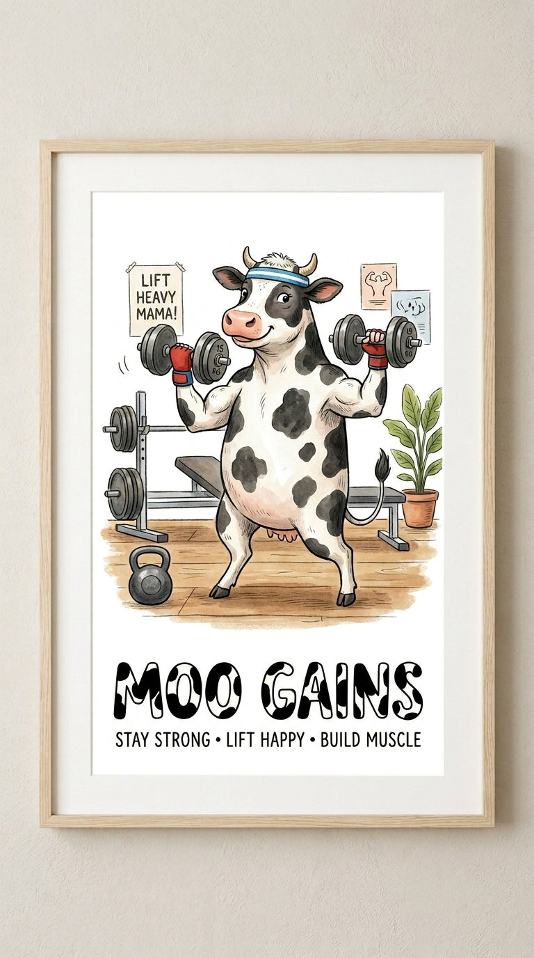 Moo Gains 2 Animal Wall Art Print